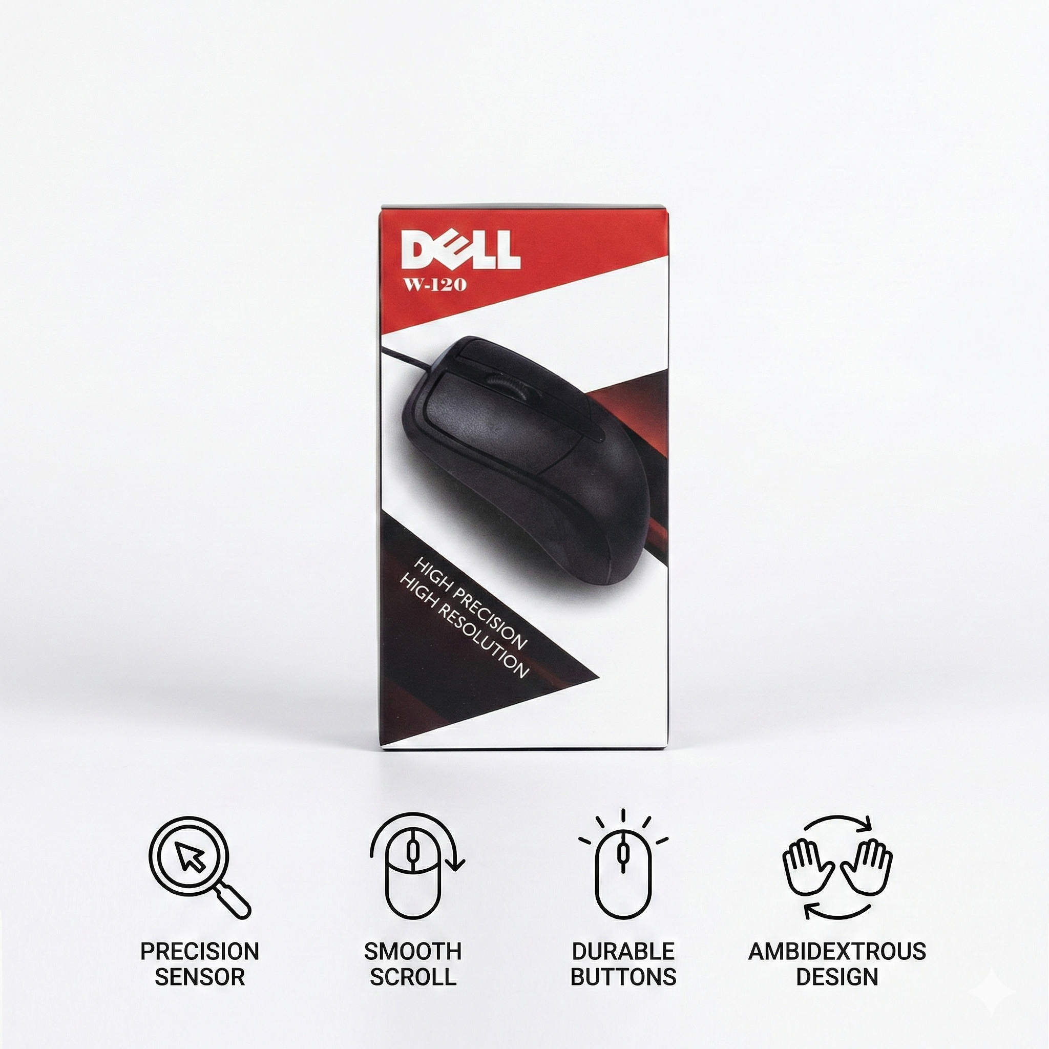 Dell W-120 Optical Wheel Mouse – High Precision Wired USB Mouse for PC & Mac