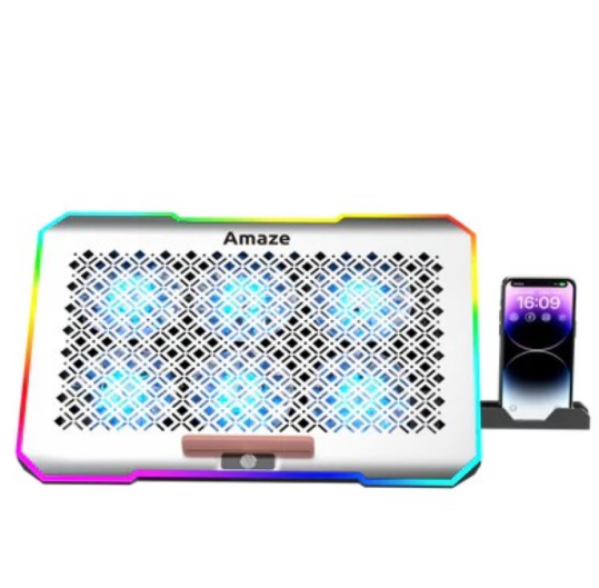 Amaze A500 Laptop Hexa fans RGB Cooling Stand with Phone Holder Ergonomic Design with Adjustable Heights