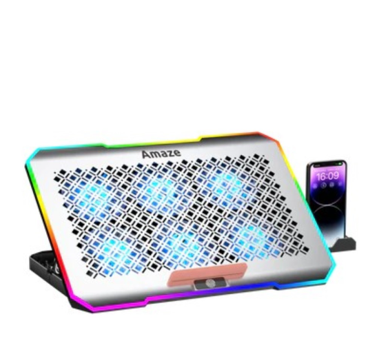 Amaze A500 Laptop Hexa fans RGB Cooling Stand with Phone Holder Ergonomic Design with Adjustable Heights
